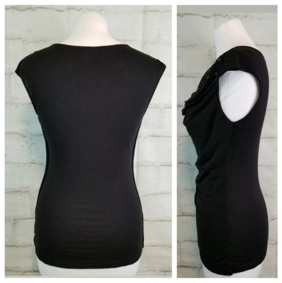 H&M S Black Beaded Cap Sleeve Top Sheer Overlay - Picture 5 of 6